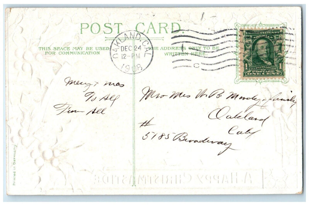 1908 Christmas Holly Berries House Church Covered Snow Winter Embossed Postcard