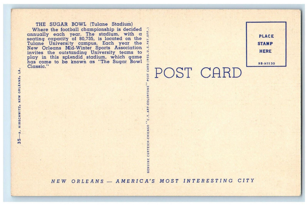 c1950's The Sugar Bowl (Tulane Stadium) New Orleans Louisiana LA Postcard