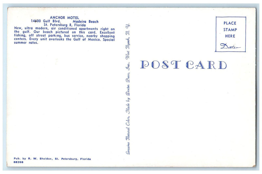 c1960's Anchor Motel Madeira Beach St. Petersburg Florida FL Postcard