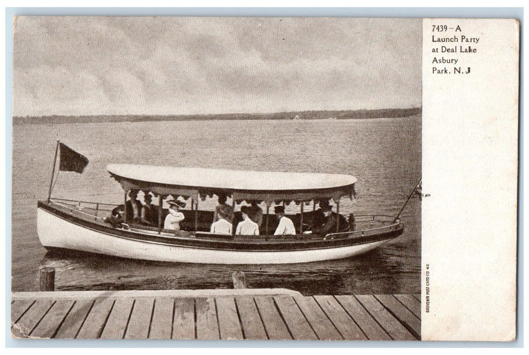 c1905 A Launch Party at Deal Lake Asbury Park New Jersey NJ Vintage Postcard