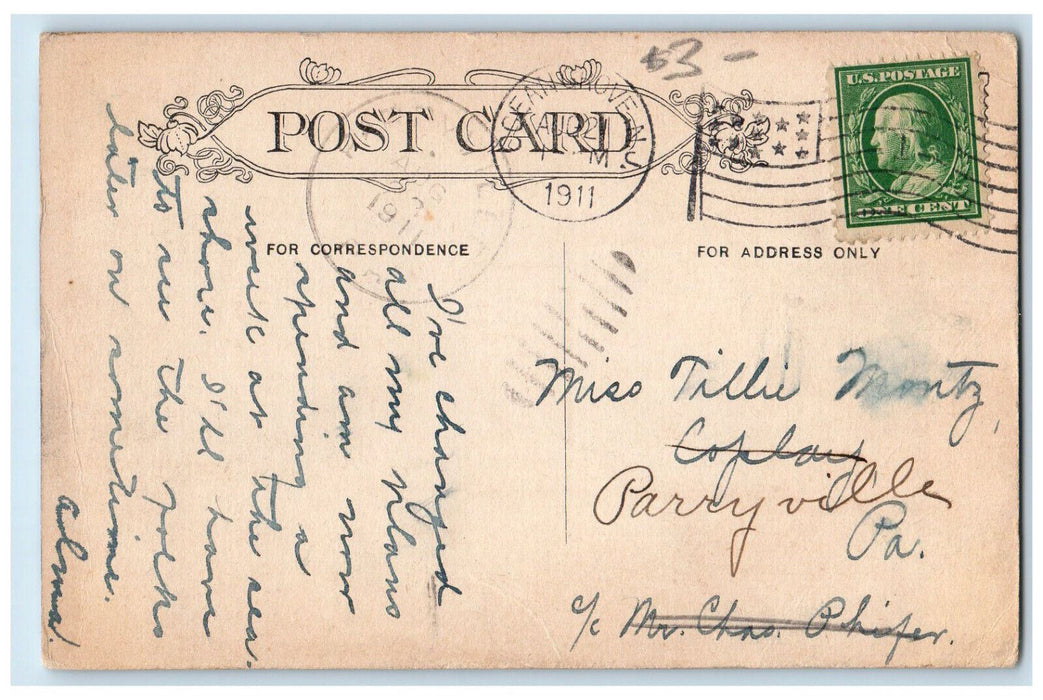 1911 Bathing Scene & Boardwalk Asbury Park New Jersey NJ Antique Postcard