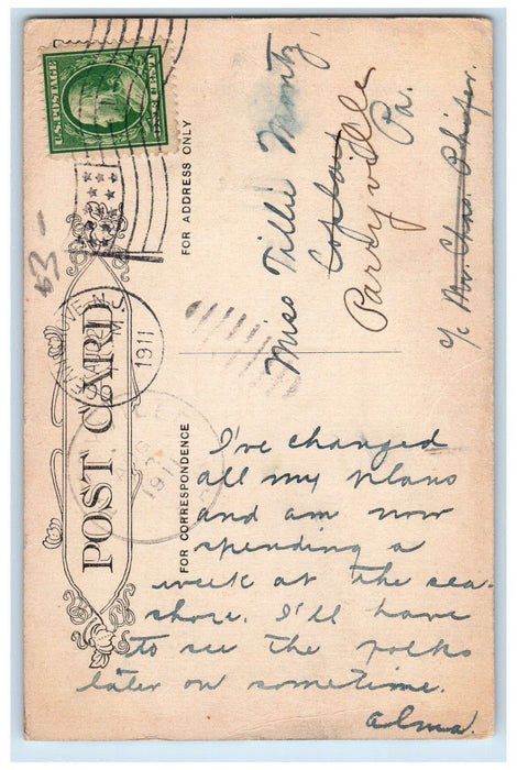 1911 Bathing Scene & Boardwalk Asbury Park New Jersey NJ Antique Postcard