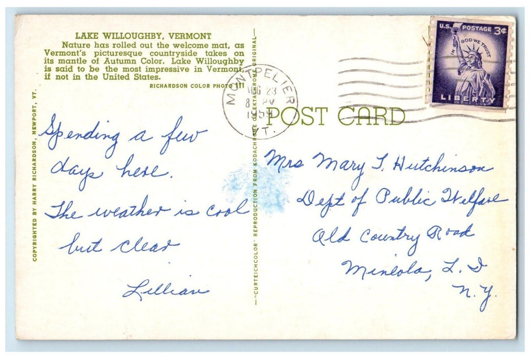 1959 Lake Willoughby Picturesque Countryside Vermont VT Vintage Antique Postcard