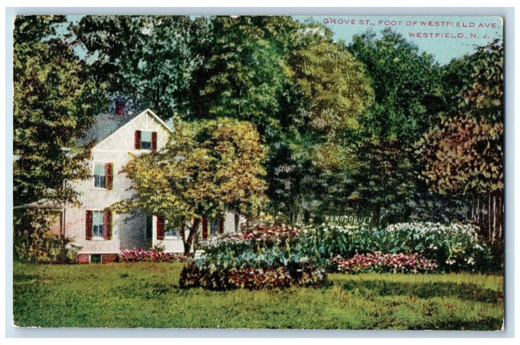 c1910 Grove St Foot Westfield Avenue Westfield Trees New Jersey Vintage Postcard