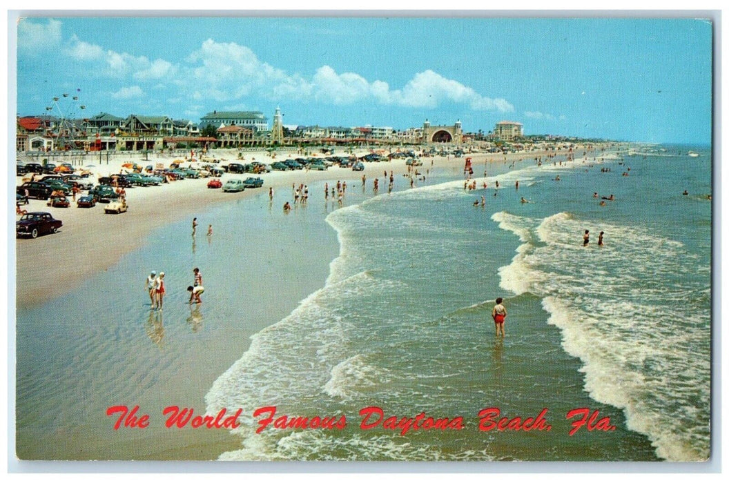 c1960 World Famous Daytona Beach Florida Swimsuit Cars Vintage Antique Postcard