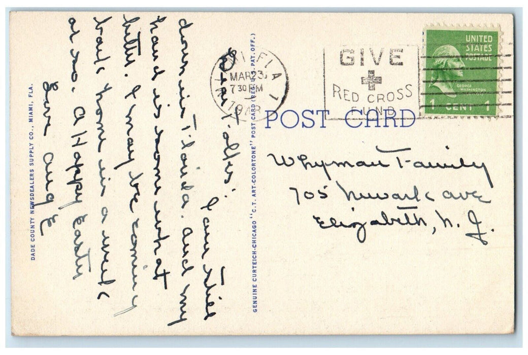 1943 Forty First Street Bridge Ocean Front Hotels Miami Beach Florida Postcard