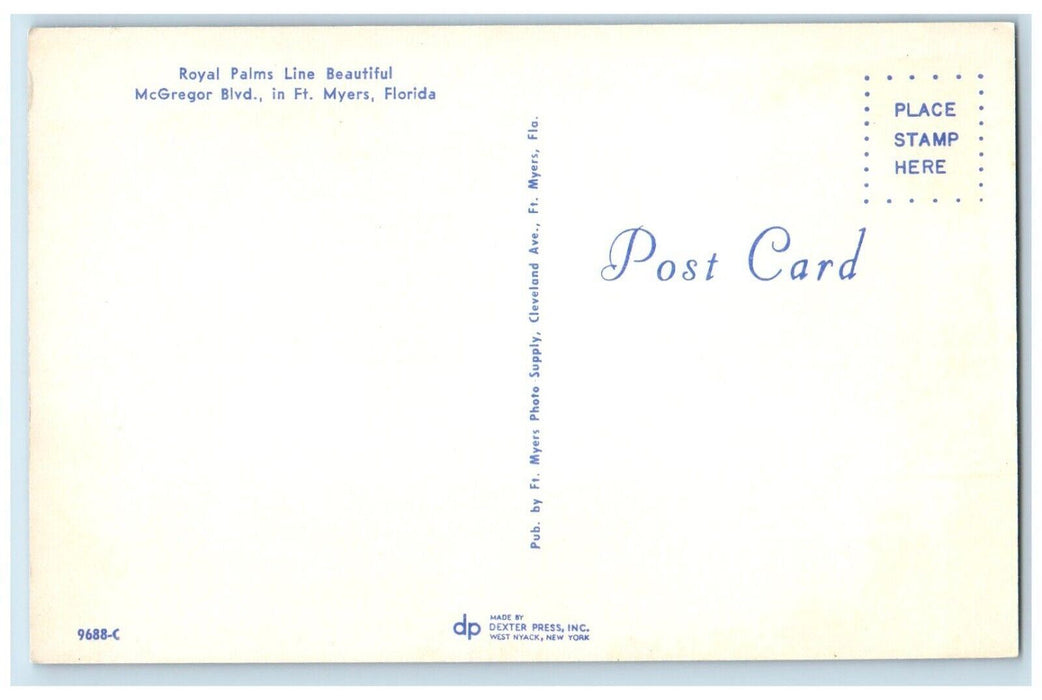c1960 Royal Palms Line Road Trees McGregor Boulevard Myers Florida FL Postcard