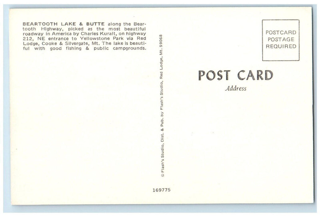 c1960 Beartooth Lake Butte Roadway Mountain Lake Red Lodge Vintage WY Postcard