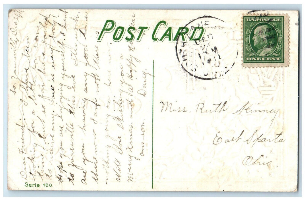 1911 Christmas Poem Clifton Bingham Holly Berries Embossed Antique Postcard