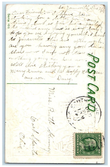 1911 Christmas Poem Clifton Bingham Holly Berries Embossed Antique Postcard