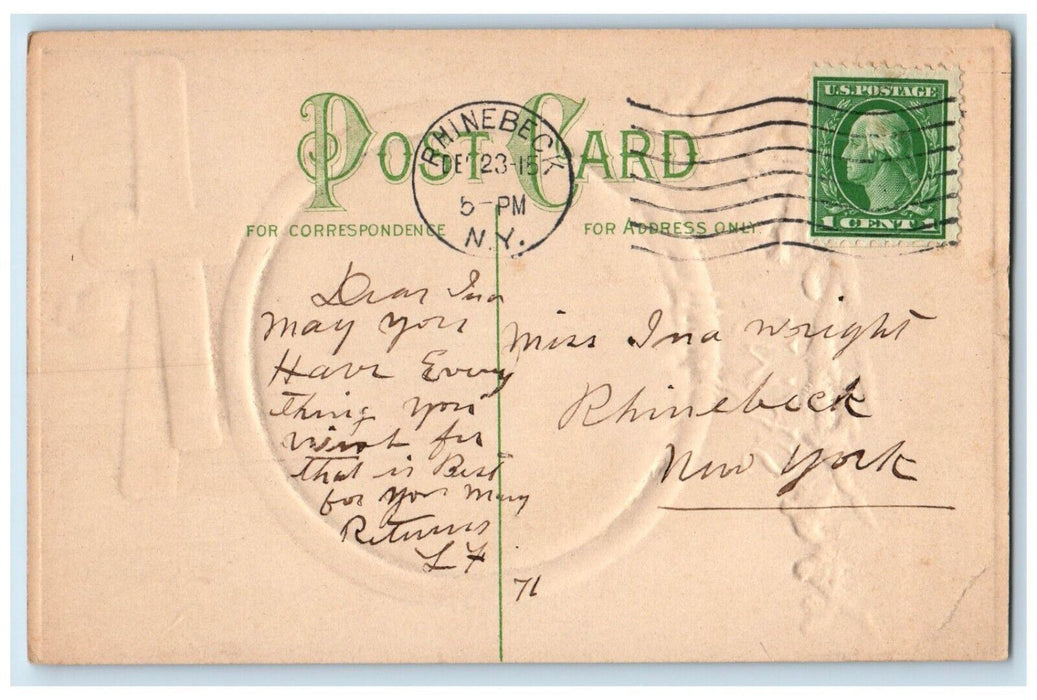 c1910's Christmas Sign Bird House Winter Snow Embossed Posted Antique Postcard