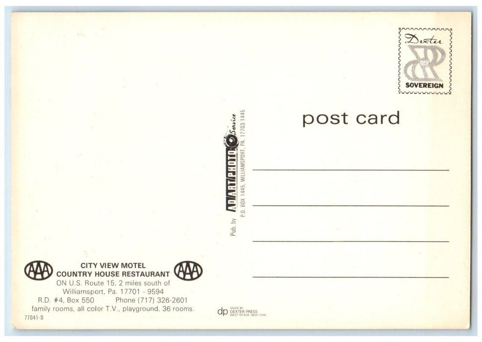 City View Motel The Country House Restaurant Williamsport Pennsylvania Postcard