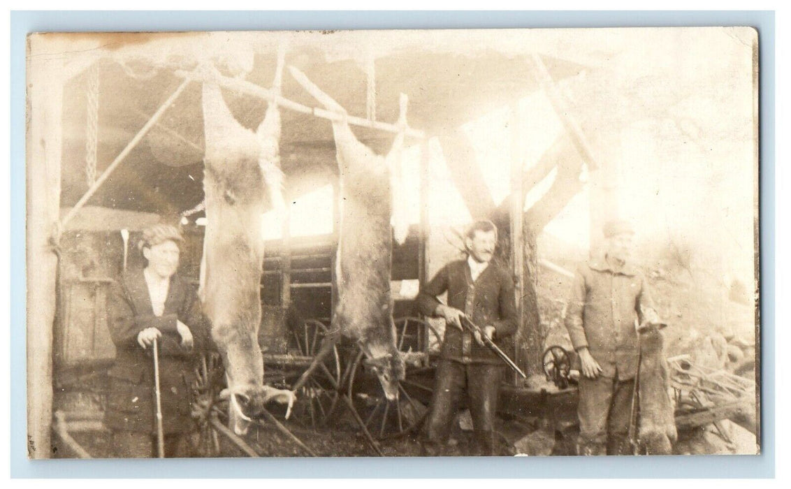 c1910 Connecticut Hunters Deer Buck Fox Barn Rifles Guns RPPC Photo Postcard