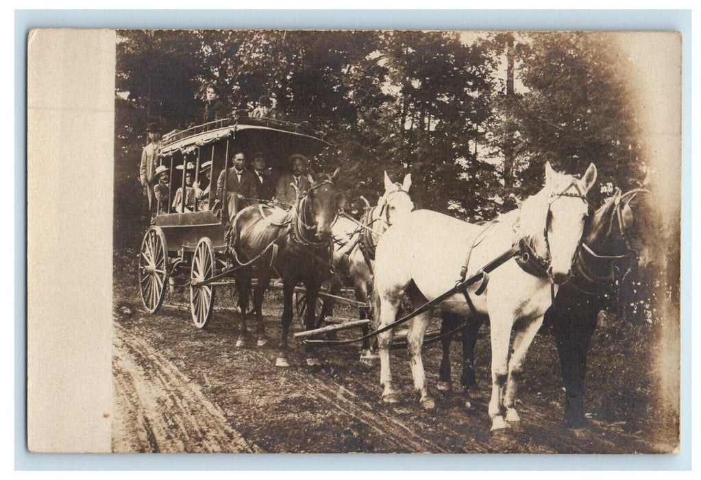 c1910 Four Horse Wagon Carriage Team Occupational Travel RPPC Photo Postcard