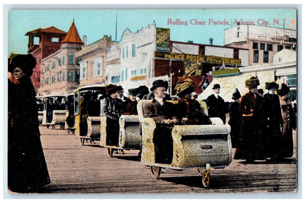c1910 Crowd Scene Palace Postal Rolling Chair Atlantic New Jersey NJ Postcard