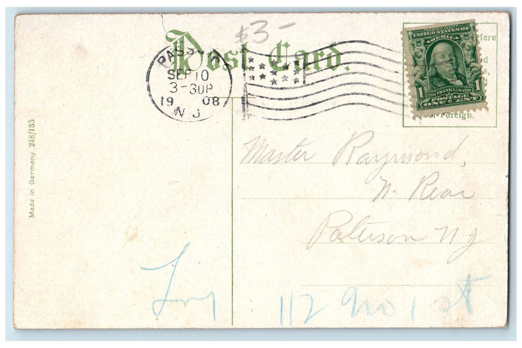 1908 German Lutheran Church Passaic New Jersey NJ Antique Postcard