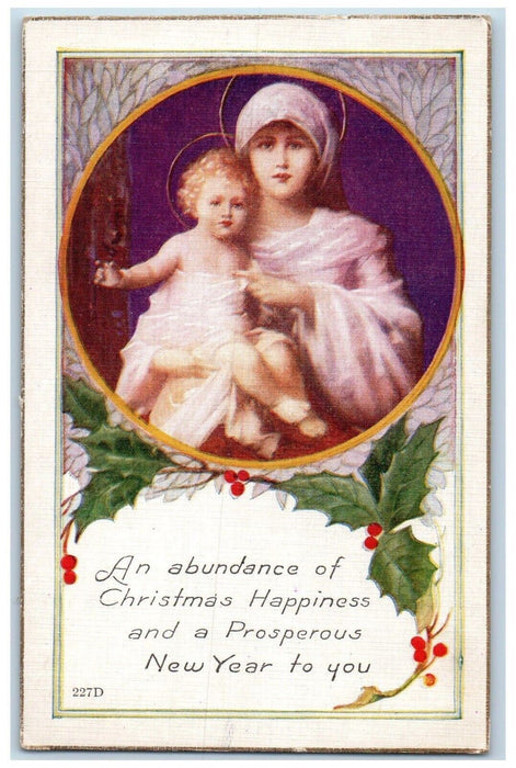 1921 Christmas And Happy New Year Holly Religious Ottumwa Iowa IA Postcard