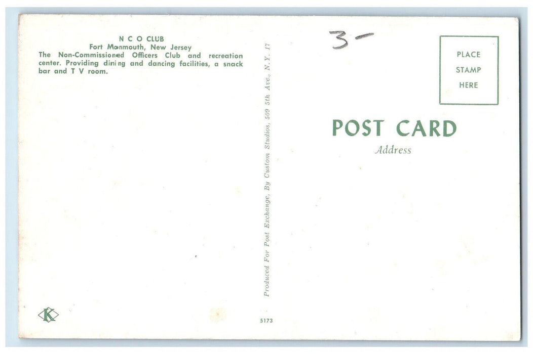 c1960's Non-Commissioned Officers Club Fort Monmouth New Jersey NJ Postcard