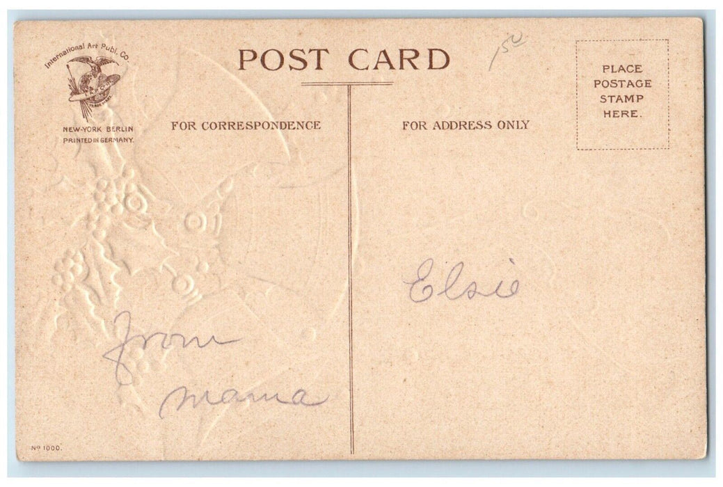 c1910's Christmas Three Gold Bells Holly Berries Clapsaddle (? ) Postcard