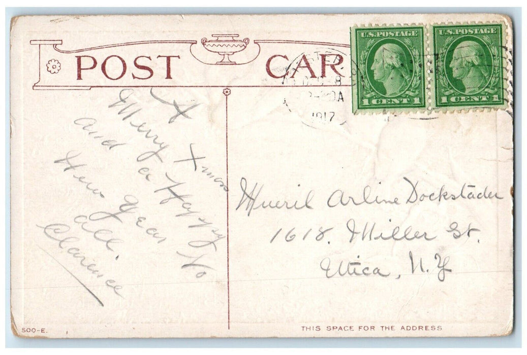 1917 Christmas Song Birds Winter Snow House Church Embossed Antique Postcard