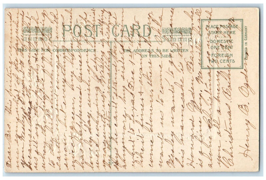 c1910's Christmas Family Pulling Pine Tree Dog Winter Winsch Back Postcard