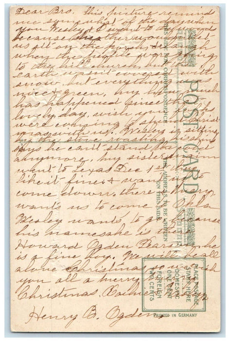 c1910's Christmas Family Pulling Pine Tree Dog Winter Winsch Back Postcard