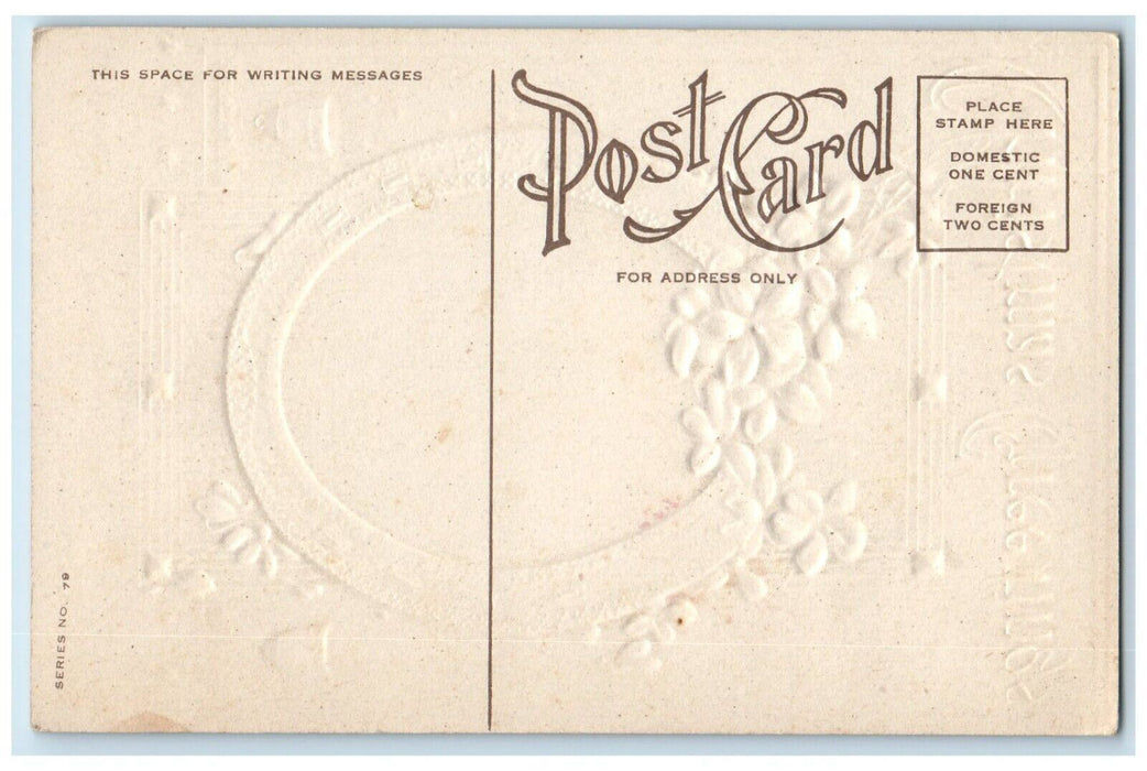 c1910's Christmas Greetings Horseshoe Pansies Flowers Winter Embossed Postcard