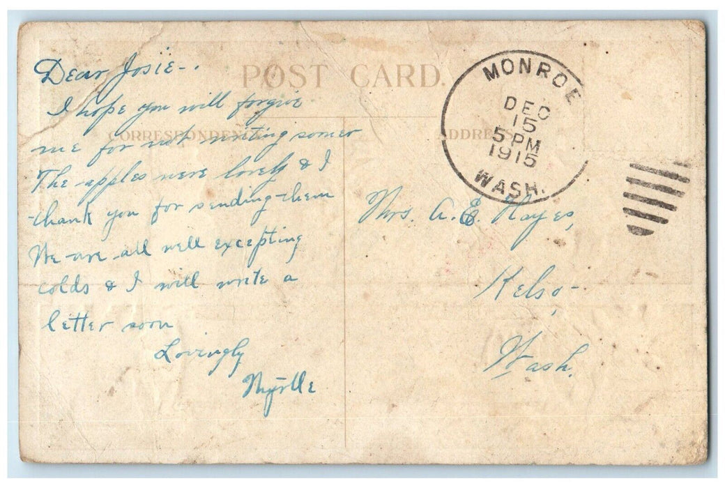 1915 Christmas Holly Family Handwarmer Winter Embossed Posted Antique Postcard