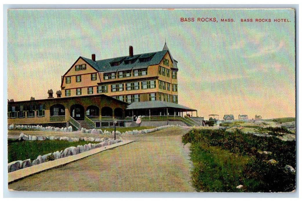 c1910 Bass Rocks Hotel Road Street Beach Massachusetts Vintage Antique Postcard
