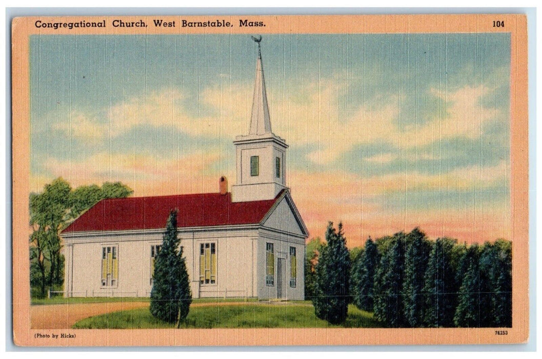 1948 Congregational Church West Barstable Massachusetts Vintage Antique Postcard