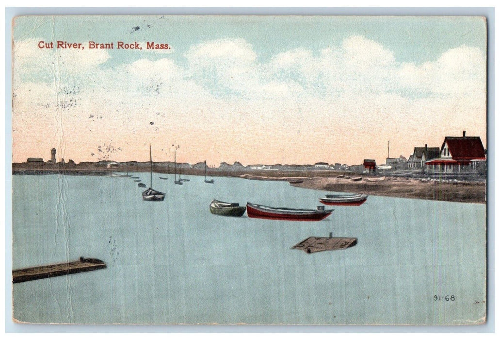 1910 Cut River Sail Boat Brant Rock Massachusetts Mass Vintage Antique Postcard