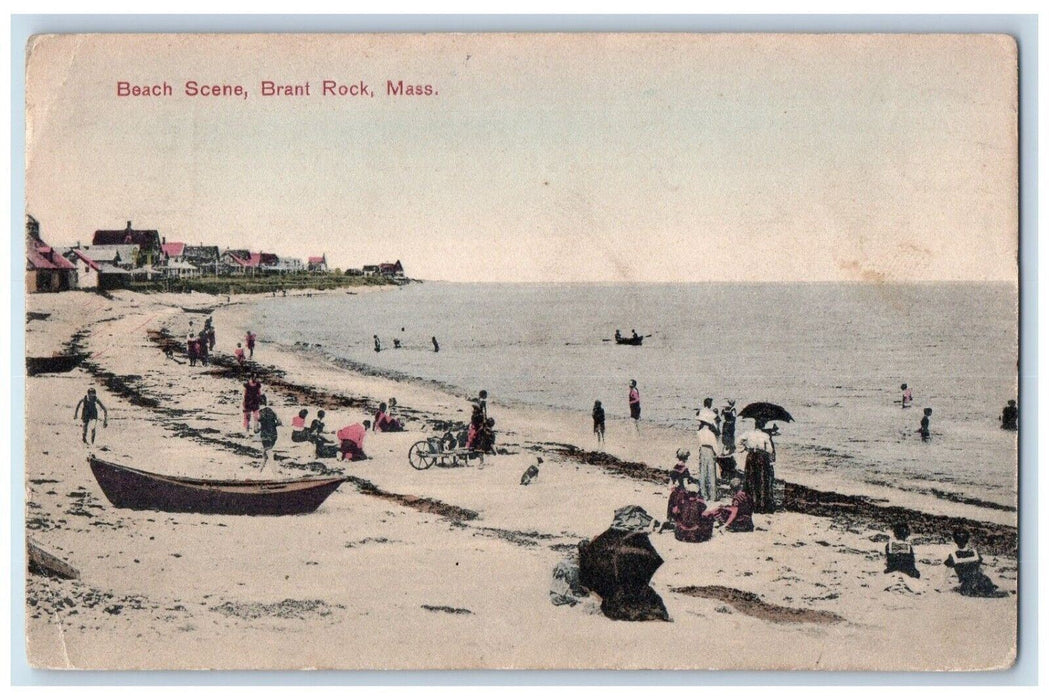 1909 Beach Scene Boat Sand Sea Brant Rock Massachusetts Vintage Antique Postcard