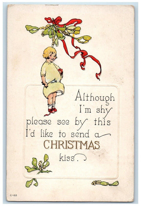 c1910's Christmas Little Girl Doll Red Ribbon Embossed Posted Antique Postcard
