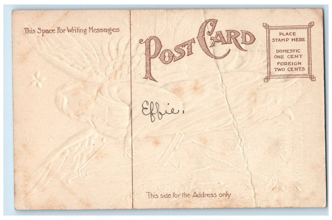 c1910's Christmas Greetings Angel Lyre Stars Embossed Unposted Antique Postcard