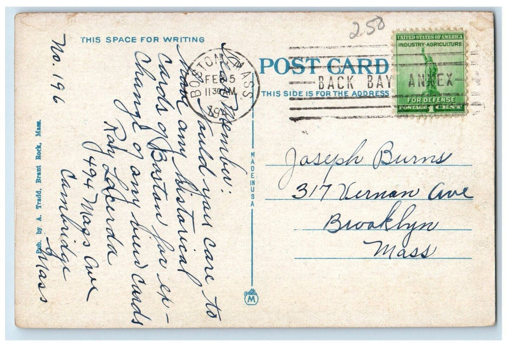 1941 Peace Haven Hotel Street Brant Rock Massachusetts Vintage Antique Postcard