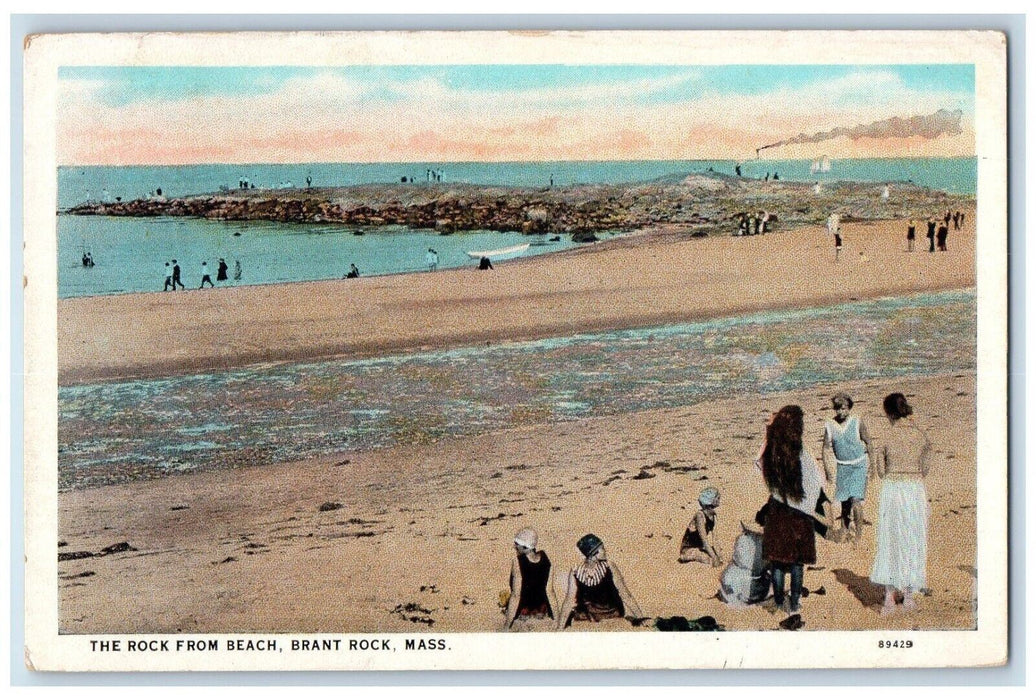 1930 Rock Beach Brant Rock Swimming Boat Massachusetts Vintage Antique Postcard