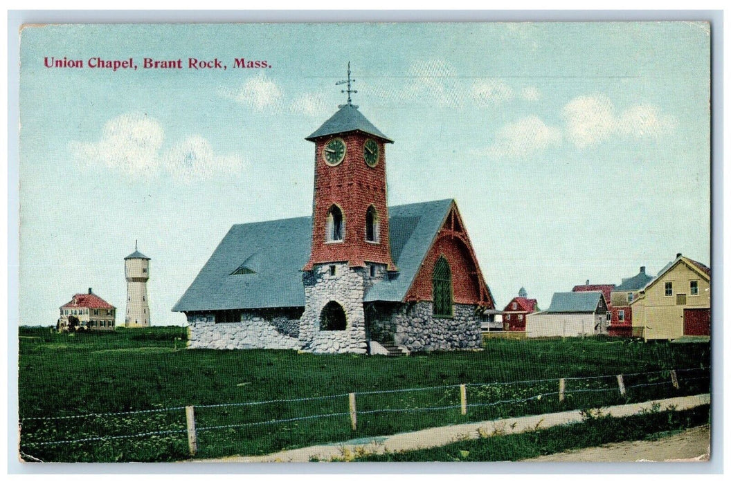 1913 Union Chapel Church Clock Brant Rock Massachusetts Vintage Antique Postcard