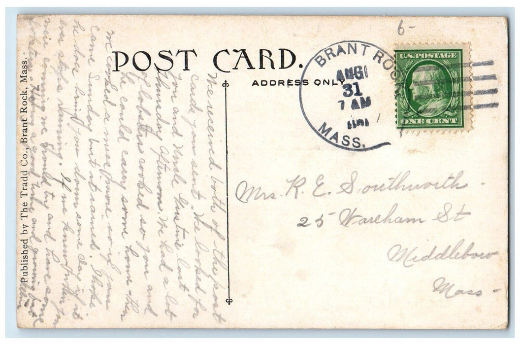 1913 Union Chapel Church Clock Brant Rock Massachusetts Vintage Antique Postcard