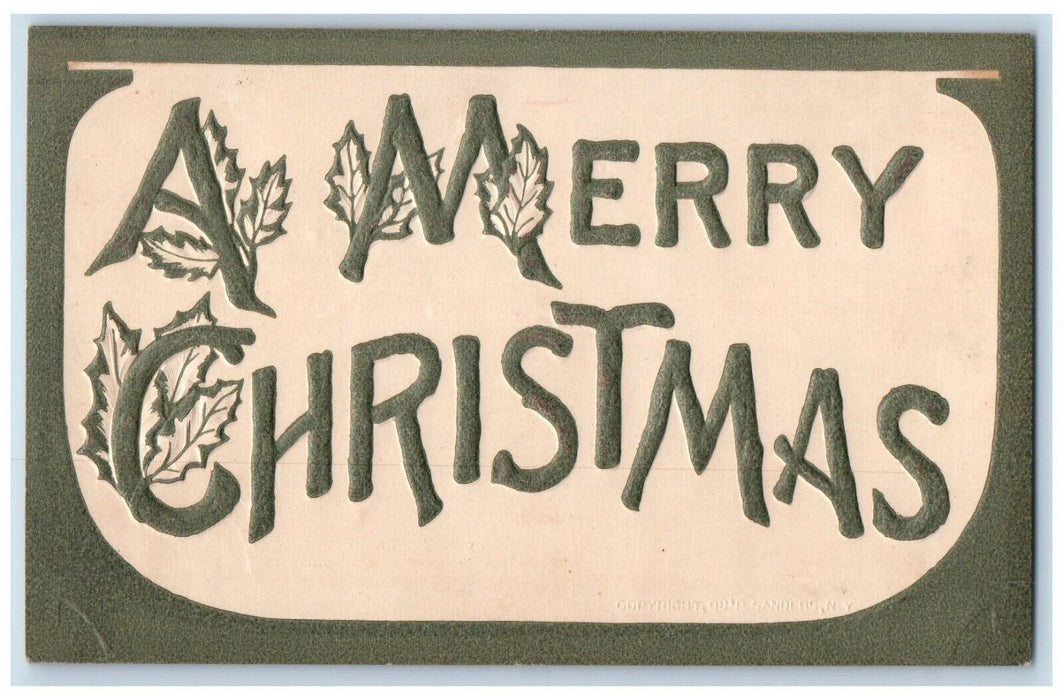 1910 Christmas Holly Leaf Large Letters Embossed Manassas VA Antique Postcard