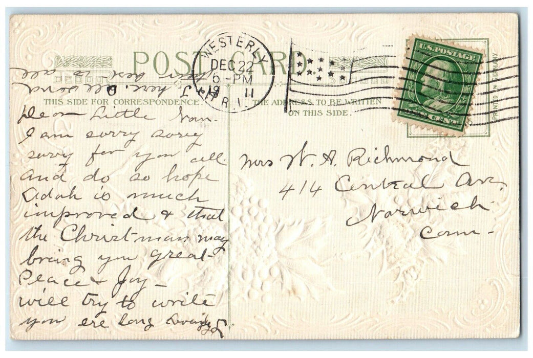 1911 Christmas Holly Berries Covered Snow People Dog John Winsch Posted Postcard