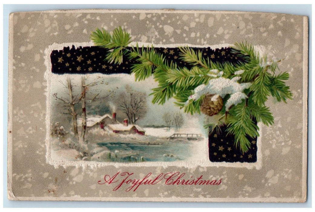 c1910's Christmas Pine Cone House Snow Winter Winsch Back Embossed Postcard