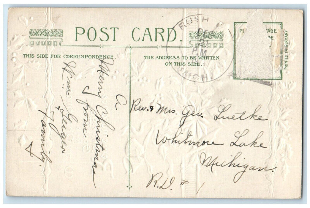 Christmas Poinsettia Flowers Holly Bell John Winsch Artist Signed Postcard