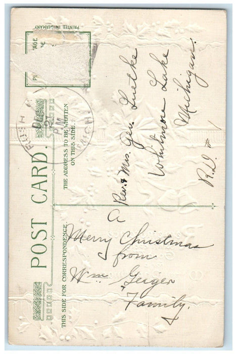 Christmas Poinsettia Flowers Holly Bell John Winsch Artist Signed Postcard