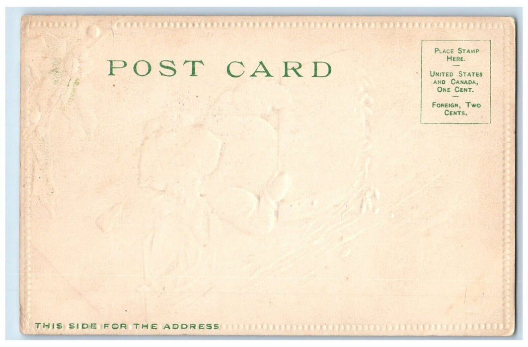 c1905 Christmas Girl Sledding Winter Snow Holly Berries Embossed Postcard