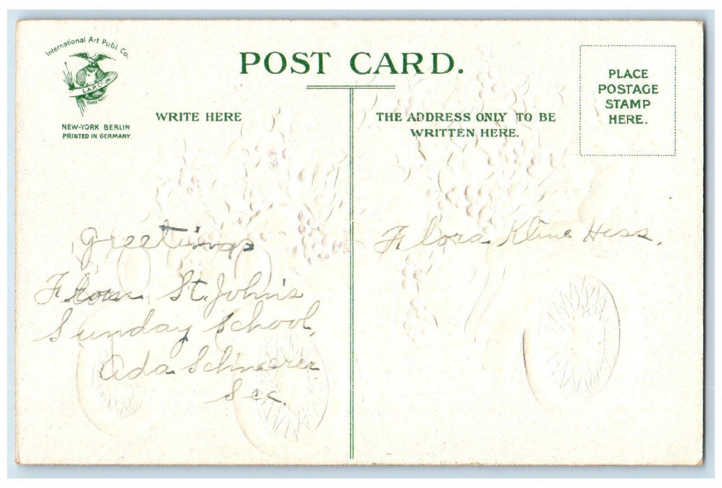 c1910's Christmas Car Decorated Holly Berries Clapsaddle (?) Embossed Postcard