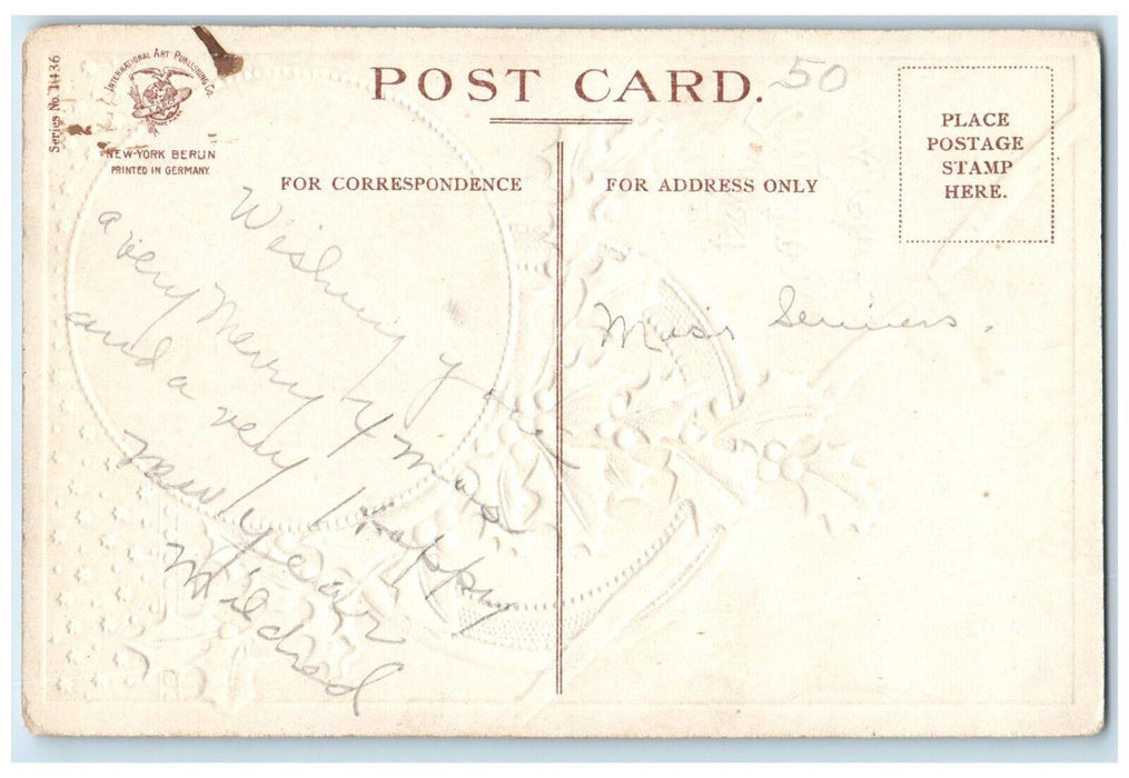 c1910's Christmas Good Fortune Holly House Winter Snow Clapsaddle (?) Postcard