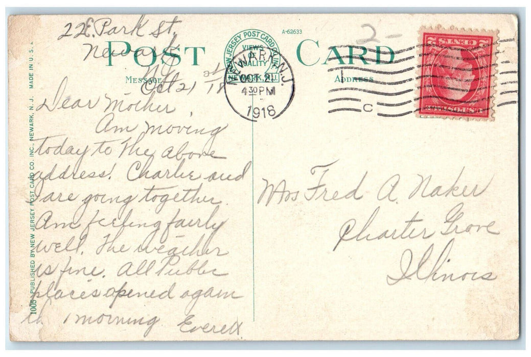 1918 Broad Street and Military Park Newark New Jersey NJ Antique Postcard