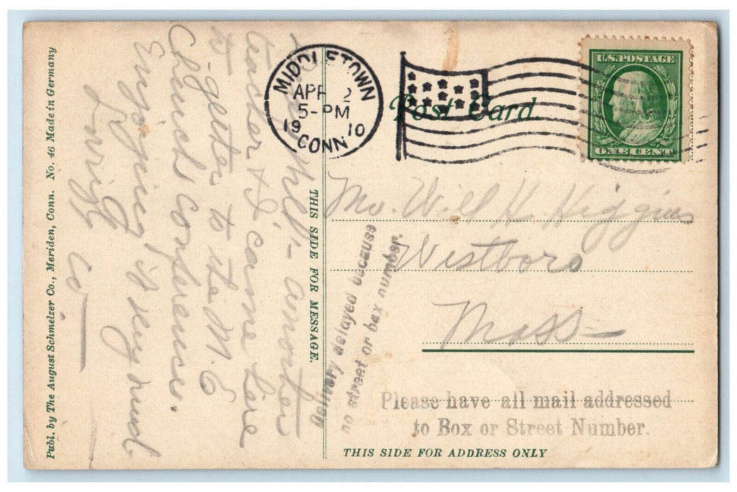 1910 Fish Hall Wesleyan University Middletown Connecticut CT Posted Postcard