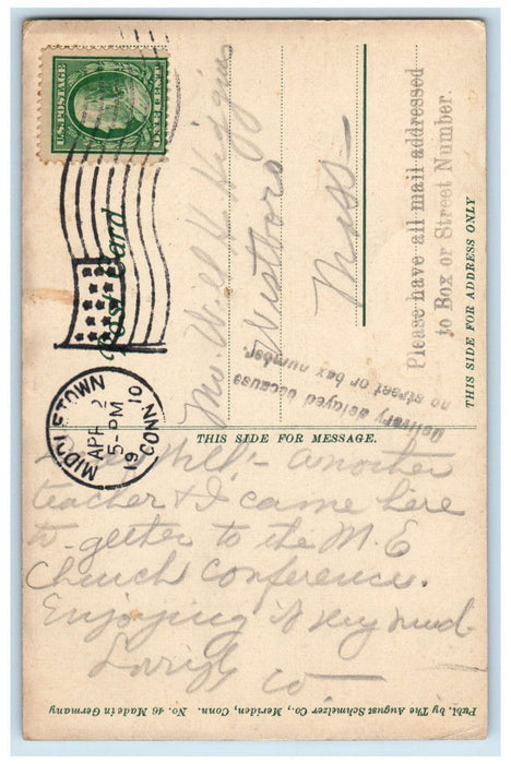 1910 Fish Hall Wesleyan University Middletown Connecticut CT Posted Postcard
