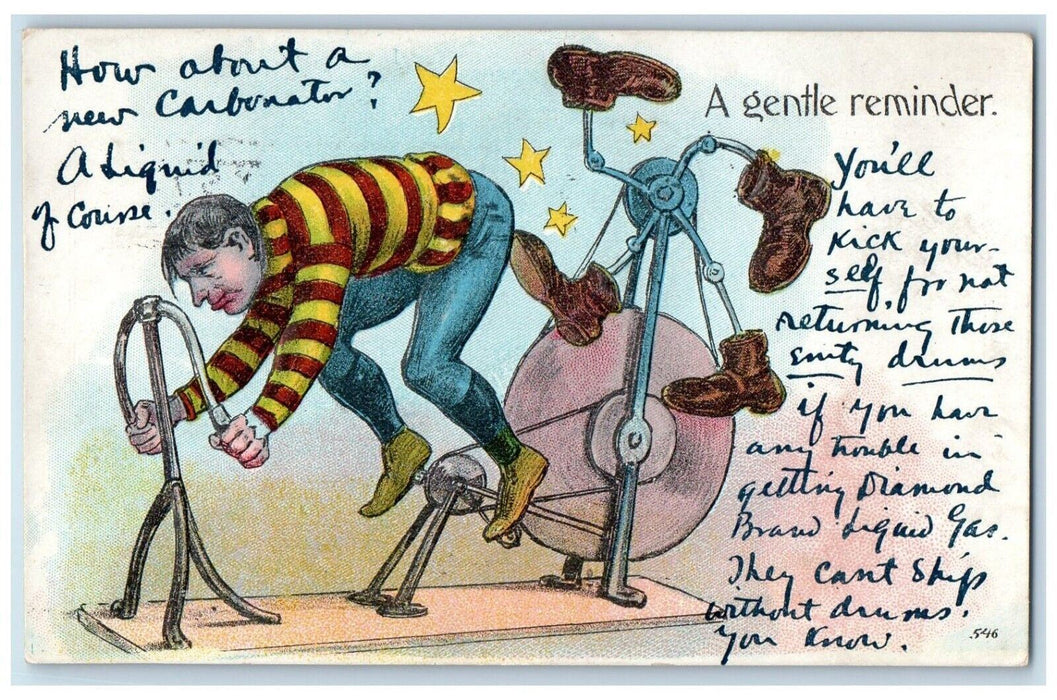 1908 Bicycle Humor Kick In Ass Shoes Embossed Pittsburg Pennsylvania PA Postcard